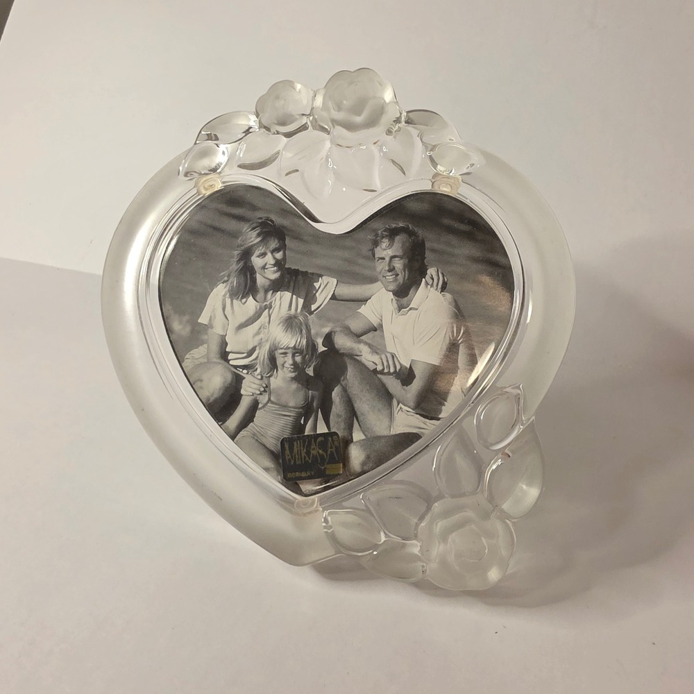 Mikasa Crystal Heart Picture Frame Frosted Rose Floral Made in Germany Vintage